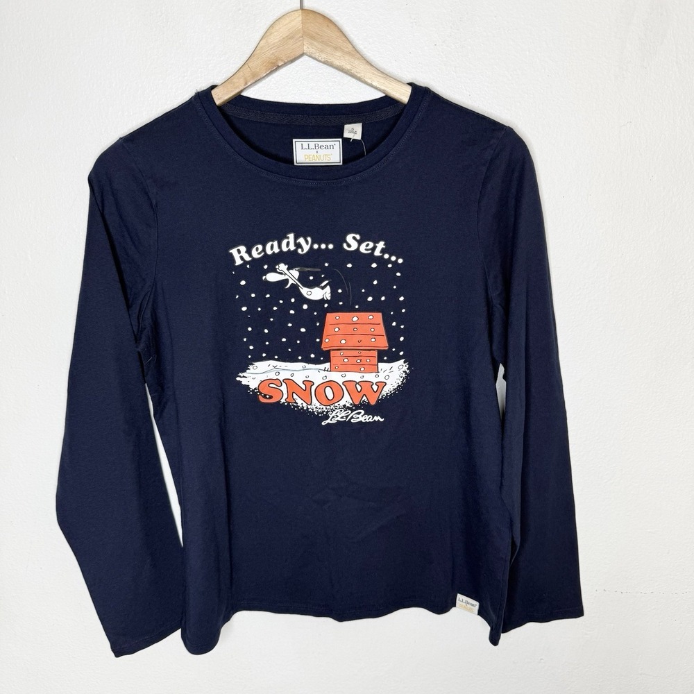 New LL Bean‎ X Peanuts Camp PJ Shirt Long Sleeve Snow Winter Snoopy Womens Small